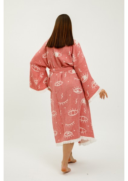 Müslin Kimono %100 Pamuklu Göz Desenli Bornoz Kaftan Sabahlık fırsatları
