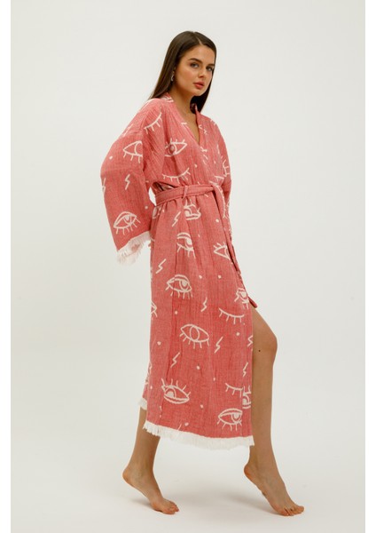 Müslin Kimono %100 Pamuklu Göz Desenli Bornoz Kaftan Sabahlık indirimleri
