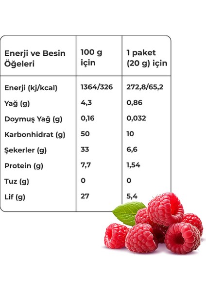 Frambuaz Kuru Meyve Cipsi 20 G x 3 Adet Dondurularak Kurutulmuş Meyve