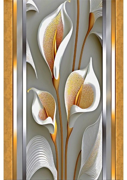3D Altın Detaylı Kala Çiçeği Desenli Tekstil Duvar Kağıdı modelleri