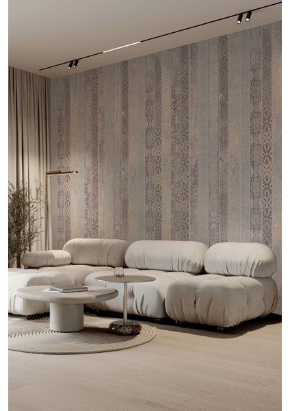 Eskitme Osmanlı Motifli Çizgili Tekstil Duvar Kağıdı