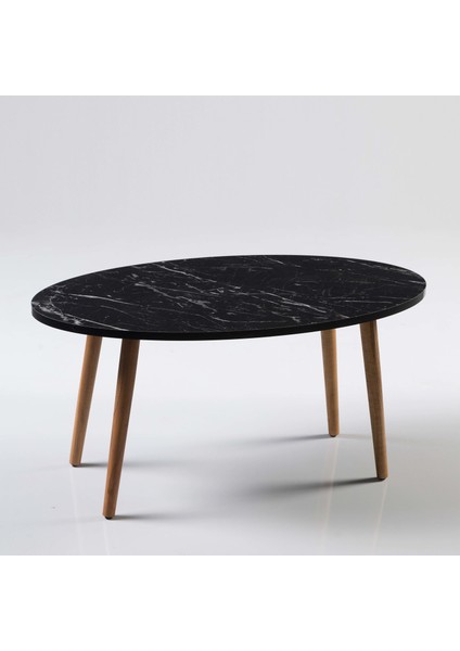 Mobilya Aksesuar ZİGON SEHPA VE ORTA SEHPA SET AHŞAP TORNA ELİPS SİYAH MERMER DESEN fiyatları