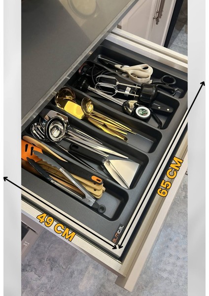 65x49 CM. 5 BÖLMELİ Gri Çekmece İçi Düzenleyici Kepçelik (60x40 Cm'e kadar kesilr) Ücretsiz Kesim fırsatları