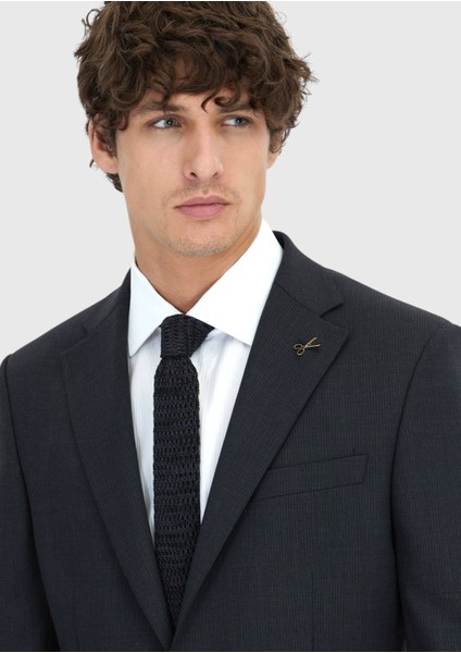 Antrasit Çizgili Modern Fit Yün Karışımlı Takım Elbise fırsatları