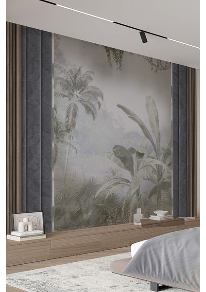 Tropikal Orman Manzaralı Antrasit Panelli Tek Parça Tekstil Duvar Kağıdı fiyatları
