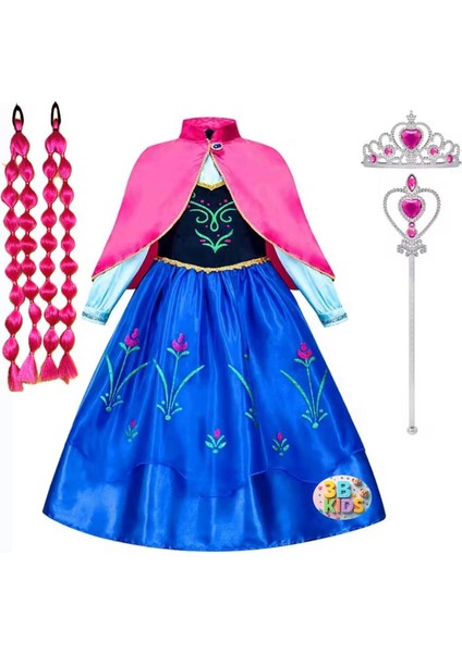 Anna Elsa Kostümü+Anna Pembe Bubble Saç+Taç+Asadoğum Günüdüğün Davet