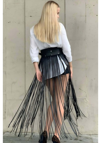 Yüksek Bel Şık Deri Püsküllü Seksi Etek - BRF1003 fiyatları