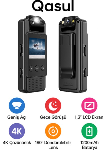 Mini Body Camera Video-Fotoğraf-Ses Kayıt Kaydedici 180° Lens Mini Kamera