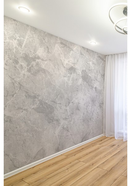 Modern Gri Mermer Görünümlü Tek Parça Tekstil Duvar Kağıdı
