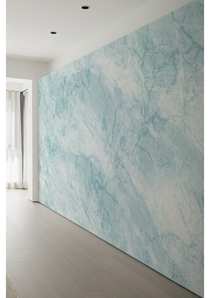 Mavi Beyaz Damar Desenli Tekstil Duvar Kağıdı