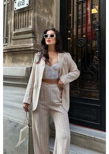 Çizgili Keten Takım 9425-22 fırsatları