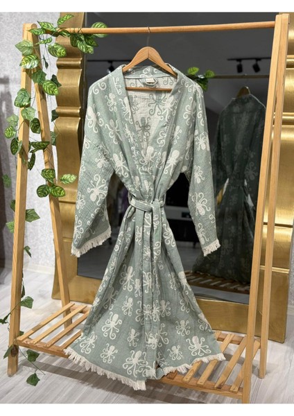 Müslin Kimono %100 Pamuklu Ahtapot Desenli Bornoz Kaftan Sabahlık fırsatları