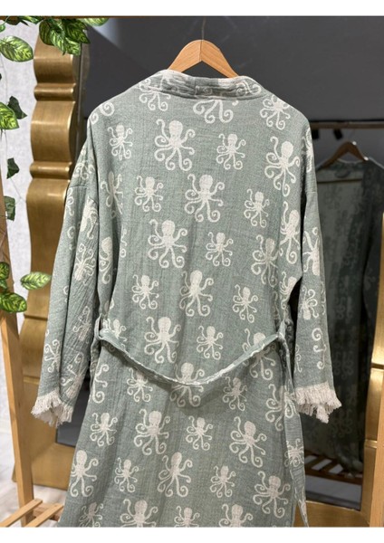 Müslin Kimono %100 Pamuklu Ahtapot Desenli Bornoz Kaftan Sabahlık indirimleri