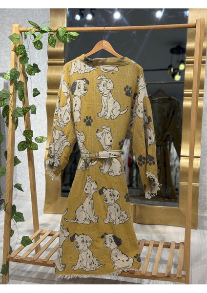 Müslin Kimono %100 Pamuklu Dalmaçyalı Desenli Jakarlı Bornoz Kaftan Sabahlık
