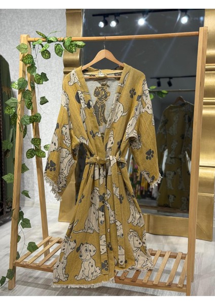 Müslin Kimono %100 Pamuklu Dalmaçyalı Desenli Jakarlı Bornoz Kaftan Sabahlık fiyatları