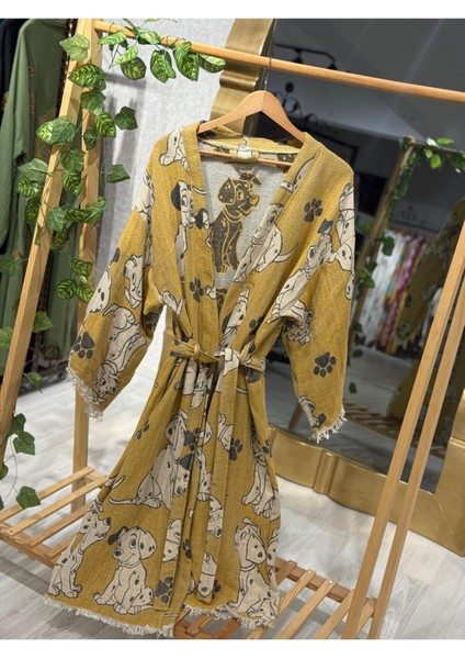 Müslin Kimono %100 Pamuklu Dalmaçyalı Desenli Jakarlı Bornoz Kaftan Sabahlık modelleri