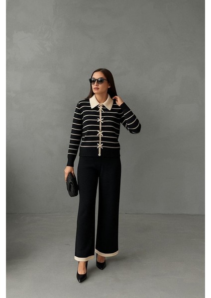 Kadın Şerit Detay Bol Paça Pantolu Ikılı Takım