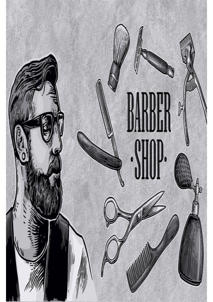 Retro Barber Shop Gri Tekstil Duvar Kağıdı fırsatları
