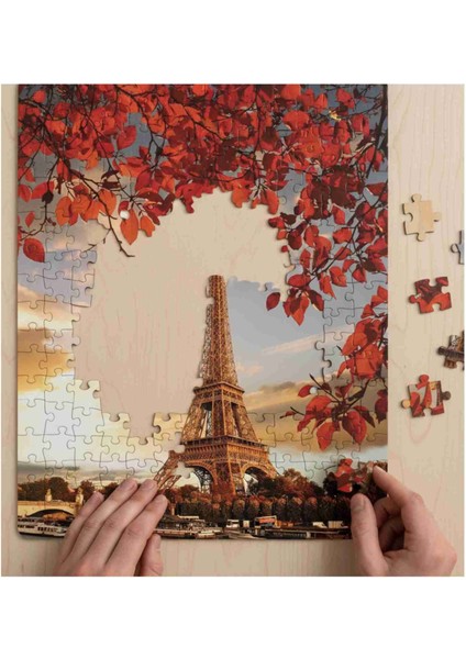 Sonbahar Da Kırmızı Yapraklar Ile Eyfel Kulesi Görseli 1000 Parça Ahşap Puzzle (Mdf) Yapboz modelleri