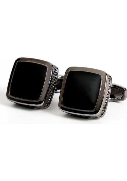 Siyah Renk Siyah Mineli Kare Kol Düğmesi KD:7502 fiyatları