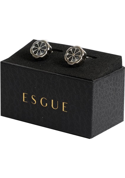 Gümüş Renk Siyah Yuvarlak Desenli Kol Düğmesi KD:7009