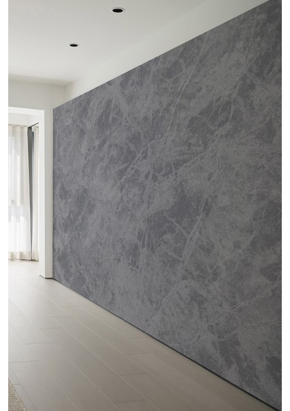 Loft Tarzı Koyu Gri Mermer Efektli Tek Parça Duvar Kağıdı