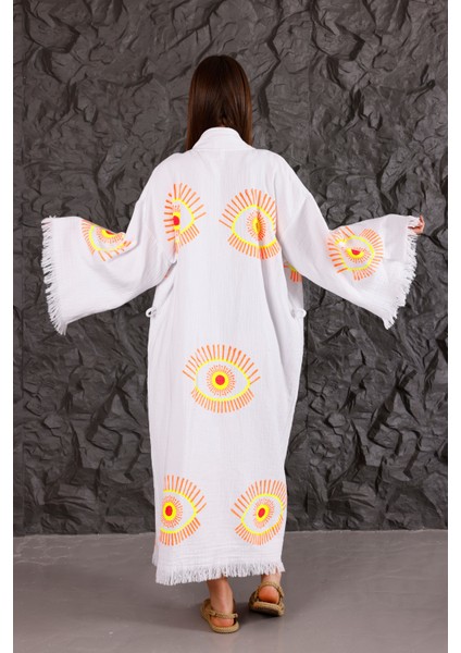 Müslin Kimono %100 Pamuklu Göz Baskılı Desenli Bornoz Kaftan Sabahlık fırsatları
