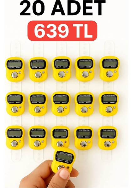 20 Adet Sarı Zikirmatik – Dijital Parmak Tipi Yüzük Tesbih, Namaz Zikir Sayacı