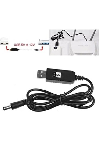 USB-Barrel Jack Voltaj Yükseltici 5V'dan 12V'a Dönüştürücü Kablo 2.1x5.5mm