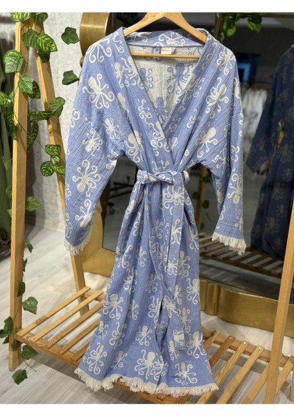 Müslin Kimono %100 Pamuklu Ahtapot Desenli Bornoz Kaftan Sabahlık fırsatları