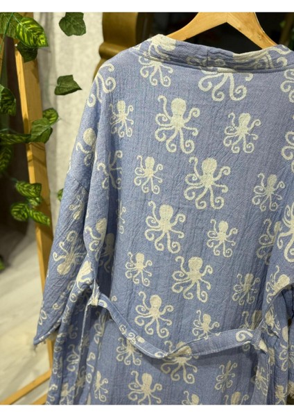 Müslin Kimono %100 Pamuklu Ahtapot Desenli Bornoz Kaftan Sabahlık indirimleri