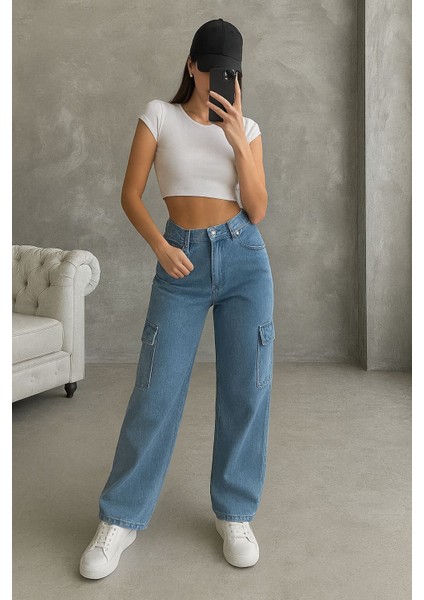 - Kadın Yüksek Bel Kargo Cepli Pantolon