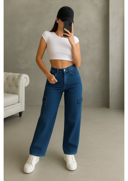 - Kadın Yüksek Bel Kargo Cepli Pantolon