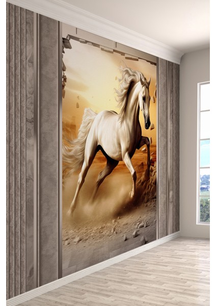 Özgürlük Atı - Dokulu Kumaş ve Mermer Efektli Tekstil Duvar Kağıdı fiyatları