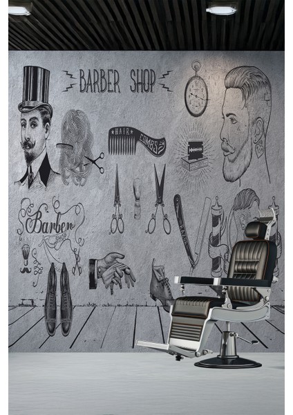 Vintage Barber Shop Retro Tekstil Duvar Kağıdı fiyatları