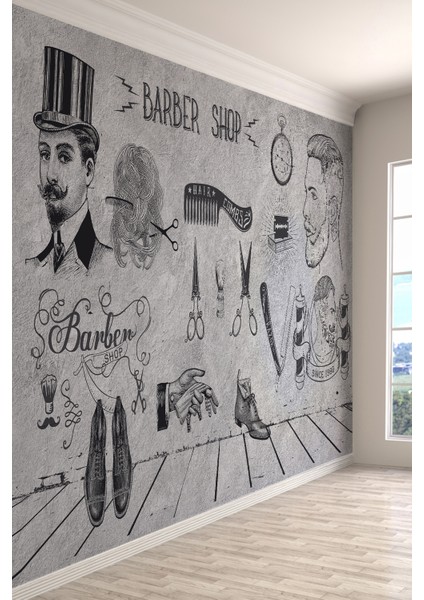 Vintage Barber Shop Retro Tekstil Duvar Kağıdı modelleri