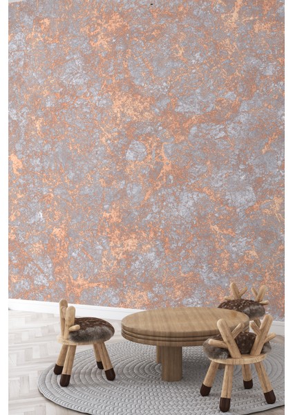 Endüstriyel Tarz Gri Bakır Efektli Tekstil Duvar Kağıdı