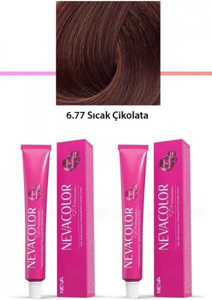 2 Li Set Premium 6.77 Sıcak Çikolata - Kalıcı Krem Saç Boyası 2 x 50 G Tüp