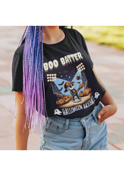 Cadılar Bayramı Beyzbol Desenli Çocuk Tişört – Rahat ve Eğlenceli Tasarım