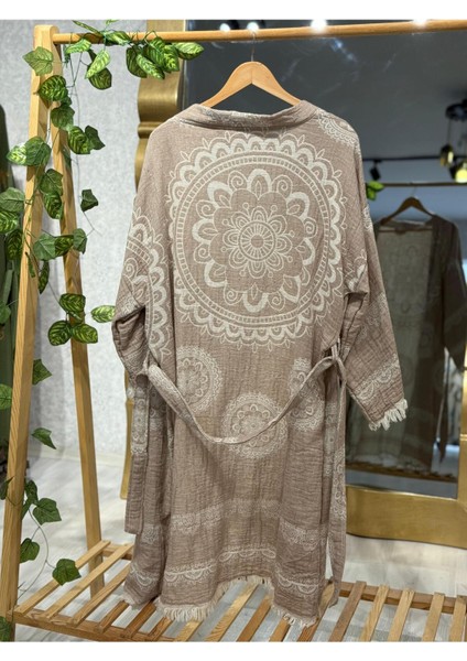 Müslin Kimono %100 Pamuklu Mandala Desenli Bornoz Kaftan Sabahlık