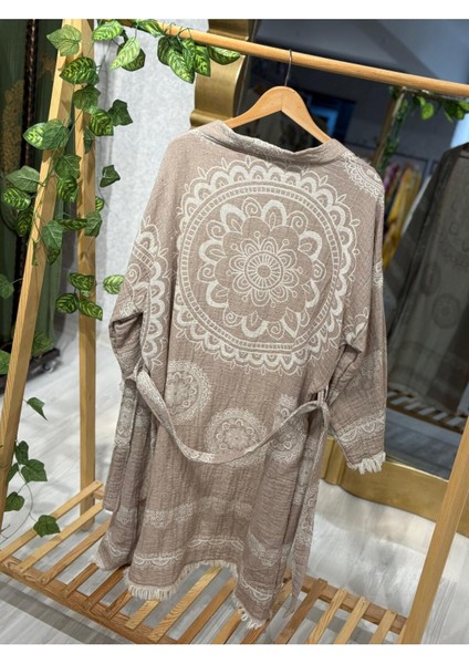 Müslin Kimono %100 Pamuklu Mandala Desenli Bornoz Kaftan Sabahlık