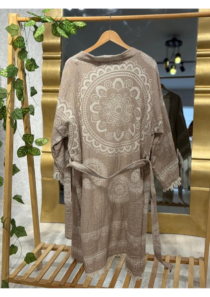Müslin Kimono %100 Pamuklu Mandala Desenli Bornoz Kaftan Sabahlık