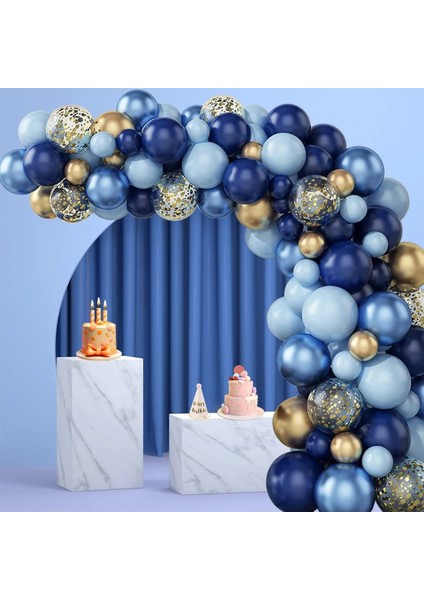 Mavi Tonlarında Metalik Pastel Altın Konfeti Balon Set Parti Kutlama Seti fiyatları