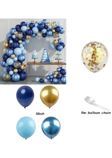 Mavi Tonlarında Metalik Pastel Altın Konfeti Balon Set Parti Kutlama Seti modelleri