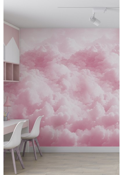 Pembe Bulut Desenli Tekstil Duvar Kağıdı