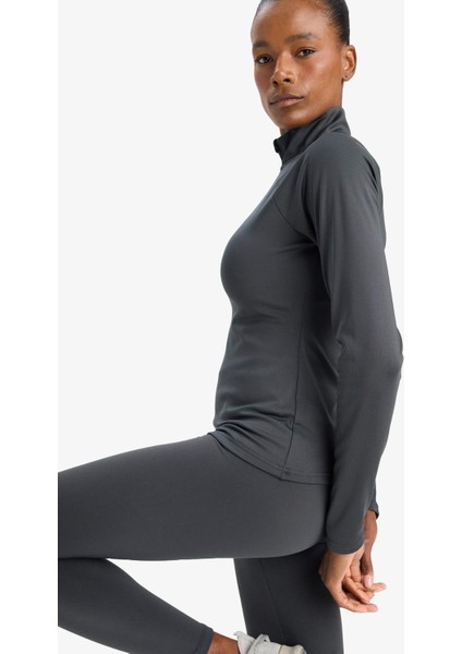 Fit Standart Fit Dik Yaka Fermuarlı İçi Yumuşak Tüylü Sporcu Uzun Kollu Tişört fırsatları