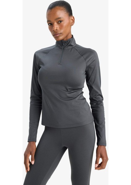 Fit Standart Fit Dik Yaka Fermuarlı İçi Yumuşak Tüylü Sporcu Uzun Kollu Tişört indirimleri