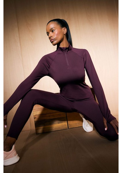 Fit Standart Fit Dik Yaka Fermuarlı İçi Yumuşak Tüylü Sporcu Uzun Kollu Tişört