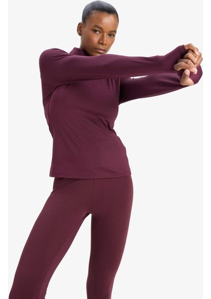 Fit Standart Fit Dik Yaka Fermuarlı İçi Yumuşak Tüylü Sporcu Uzun Kollu Tişört