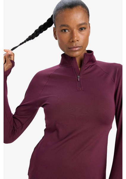 Fit Standart Fit Dik Yaka Fermuarlı İçi Yumuşak Tüylü Sporcu Uzun Kollu Tişört